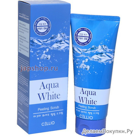 Cellio Aqua White Peeling Scrub Очищающий Гель-скатка для лица с фруктовыми АНА ВНА кистотами, для всех типов кожи, 180 мл