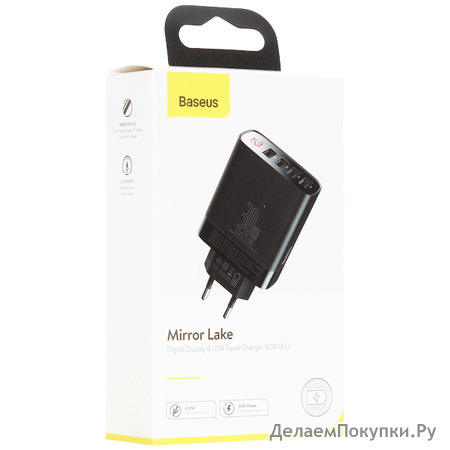   Baseus Mirror Lake 30W Digital Display 4 USB EU (4USB: 5V 2.4A Max) CCJMHB-B01 