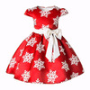 Детское красное платье с принтом "снежинка" 150