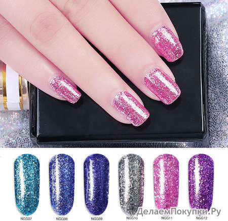 Glitter Gel Nail Polish Sparkling Gel Nail Polish Set 6 PCS Platinum Nail Gel Lacquer 12ML Soak Off Shininy Gel Nail Varnish Nail Art Manicure Set -DF Boutique