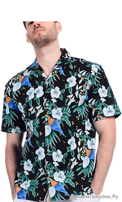   Boisouey Men's 100% Cotton Button Down Short Sleeve Hawaiian Shirt