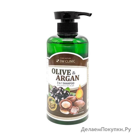          500  3W CLINIC Olive & Argan 2 in 1 Shampoo 500ml