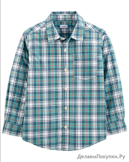 Plaid Poplin Button-Front Shirt