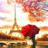 Картина по номерам New World «Нежная встреча на берегу реки в Париже под зонтом»