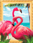 Алмазная вышивка New World 3D эффект «Яркие розовые фламинго на тропическом пляже»