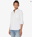 Tommy Hilfiger Women's Solid Button Collared Shirt with Adjustable Sleeves